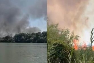 Incendiu in Delta Dunariei Pompierii intervin cu o ambarcatziune langa Chilia Veche video