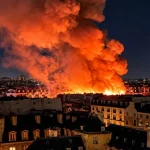 Incendiu la piața Copiilor Roșii din Paris: hala istorică a fost mistuită de flăcări