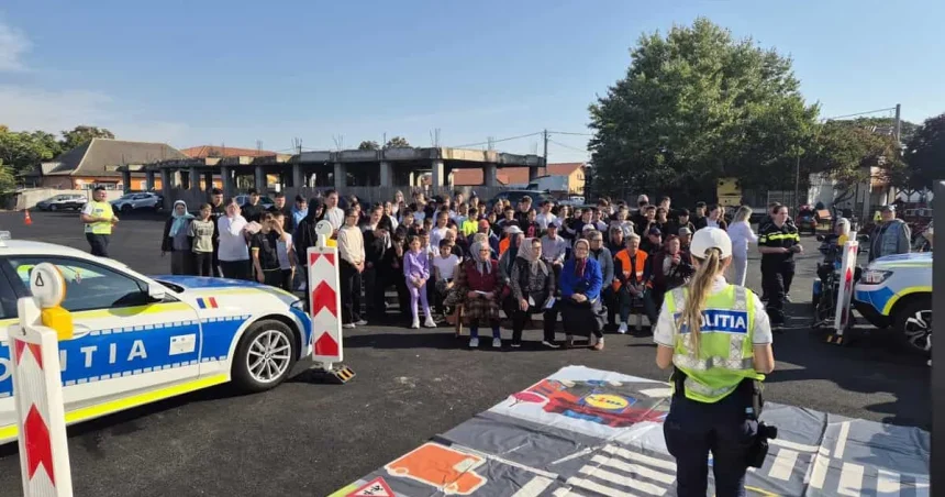 Polițiștii au explicat reguli rutiere la Sarichioi, de la elevi la vârstnici